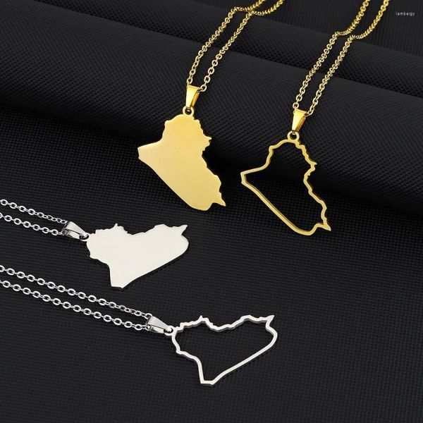 Collares con colgantes, collar con mapa de Irak brillante hueco para mujeres y hombres, cadena de Color dorado, gargantilla de acero inoxidable, joyería para parejas, regalos de fiesta