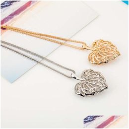 Colliers pendants feuilles d'amour en or creuses avec collier de zircon brillant long alliage sier challe ornements accessoires de vêtements dhkmy