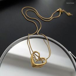 Collane con ciondolo Collana a cuore vuoto per donna Ragazze Lussuoso amore argento color oro gioielli in acciaio al titanio con catena a clavicola