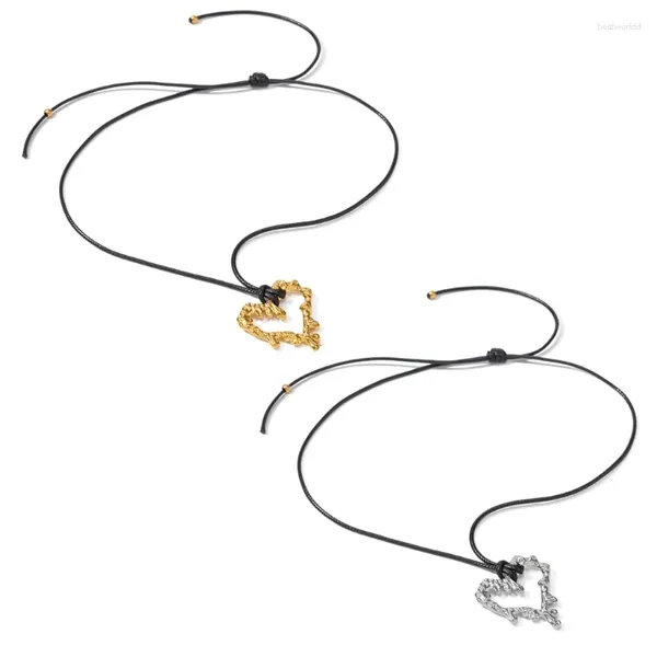 Collares colgantes Collar de corazón de lava hueco Collar elegante Gargantilla Cuerda de cera Cadena de cuello Joyería de moda Regalo para mujeres Niñas