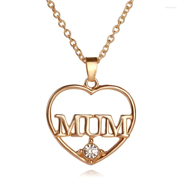 Pendentif Colliers Creux Amour Coeur Fête des Mères Cadeau Lettre Maman Zircon Collier Femme Mère Fille Mariage Bénédiction Bijoux