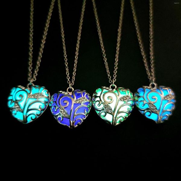 Collares pendientes Hueco Luminoso Océano Corazón Piedra Cadena Acero inoxidable Resplandor en la oscuridad Encanto Joyería Novia Regalos de cumpleaños