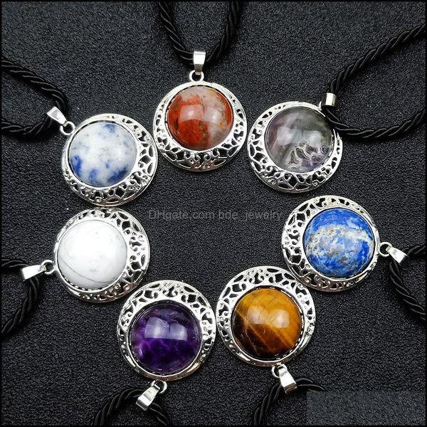 Pendentif Colliers Creux Métal Reiki Guérison Cristal Énergie Améthyste Oeil De Tigre Quartz Pierre Corde Chaîne Pull Mode W Dhseller2010 Dhyeb