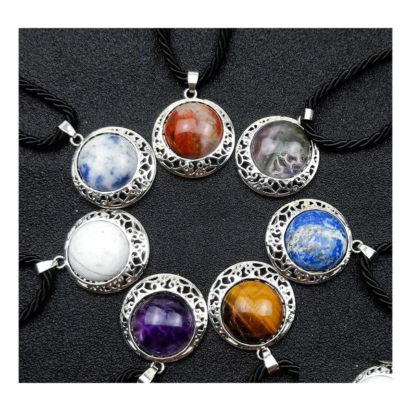 Pendentif Colliers Métal Creux Reiki Guérison Cristal Énergie Améthyste Oeil De Tigre Quartz Pierre Corde Chaîne Pull Mode Femmes Hommes Juif Dhspe