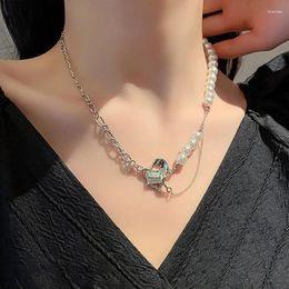 Pendentif Colliers Creux Coeur Forme Collier Femmes Style Coréen Métal Vintage Perle Sautoirs Personnalité Asymétrique Accessoires De Bal