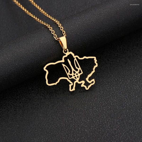 Pendentif Colliers Creux En Acier Inoxydable Carte Ukrainienne Style Géométrique Ville Hometown Collier Amour Coeur Hommes Femmes Cadeau Chaîne Bijoux