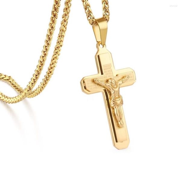 Pendentif Colliers Saint Crucifix Jésus En Acier Inoxydable Croix Collier Chaîne Tressée Pour Hommes Femmes Religieux Bijoux Cadeaux MN203