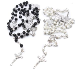 Pendentif Colliers Saint Rosaire Verre Imitation Perles Collier De Perles Pour Femmes Religieux Longue Chaîne Jésus Croix Bijoux Cadeau