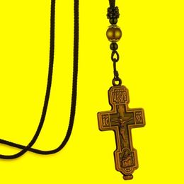 Colliers pendants Collier croix orthodoxe de l'Est russe Vierge Marie Hold Jésus Chaîne de corde Femmes Men de prière Bijoux Gift Pend3094