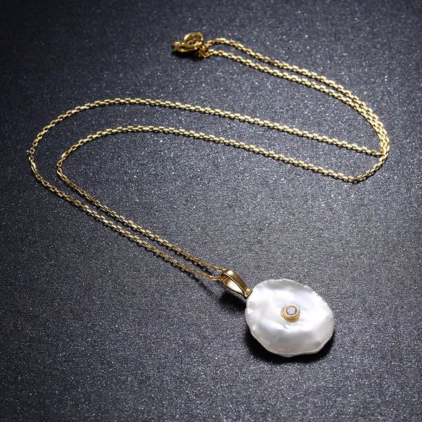Pendant Necklaces Hongye 100% 925 collier en argent pour les femmes réel naturel perle d'eau douce pendentifs plat Baroque or bijoux cadeau de mariage 230928