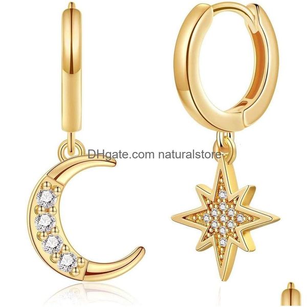 Pendentif Colliers Boucles d'oreilles Hoop -14K Plaqué Or Zircone Cubique Lune Star Spike Lightning Evil Eye Dangle Hie Drop Bijoux pour Drop de Dh1Gm