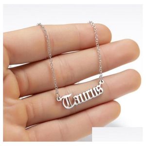 Colliers pendants Horoscope Sign Collier Constellation en acier inoxydable Lettre de zodiaque Taurus Aquarius Scorpion Gémeaux Sagittaire Fashi Dh7lr