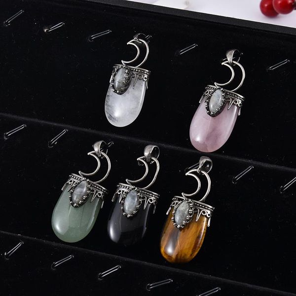 Collares pendientes Forma de ojo de caballo Piedra de cuarzo de cristal Venta al por mayor Plano Oval Rosa Verde Blanco Colgantes de dijes para joyería MakingPendant