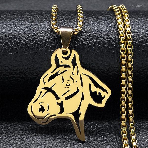 Collares colgantes Collar de cabeza de caballo para hombres Mujeres Acero inoxidable Color oro Cadena de animales Accesorios de caballo Joyería de regalo conmemorativa