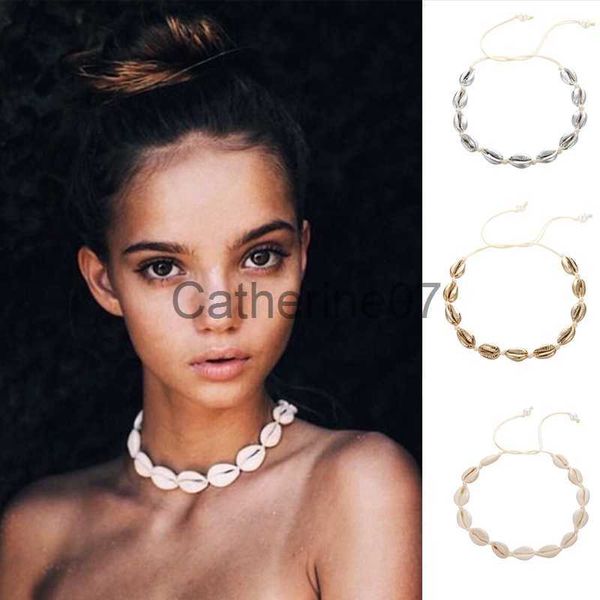 Collares pendientes Caliente Nuevo Tejido Gargantilla Shell Joyería Sexy Mujeres Collar Accesorios Cuerda Hecha A Mano Adj Tamaño Verano Salvaje Estilo Boho Niñas Collares J230725