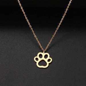 Pendentif colliers VENTE CHAUDE Couleur Or Mignon Empreintes D'animaux Chien Chat Empreintes P Colliers Pendentifs Femmes En Acier Inoxydable JewelryL231218