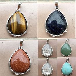 Hangende kettingen Huilt Blue Sand Goldstone Aventurine Tiger Eye Women Water Drop Men Men Bead PWB841 -Pendant Godl22