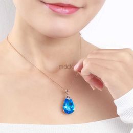 Colliers pendants Hoyon 14K Rose Gold Color Collier Blue Sapphire Pendant Femmes Topaze Chalcédoine Percenki Bizuteria Jewelry 240419