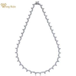 Colliers pendants Huang Yu 100% 925 Pure Silver Laboratory Sapphire High Carbon Diamond Gemstone Triangle Collier Engagement Exquis Bijoux