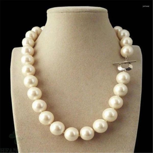 Pendentif Colliers Énorme 14mm Blanc South Sea Shell Perle Perles rondes Nelace 18 '' Classique Mariage Femmes Culture Cadeau Accessoires Réel