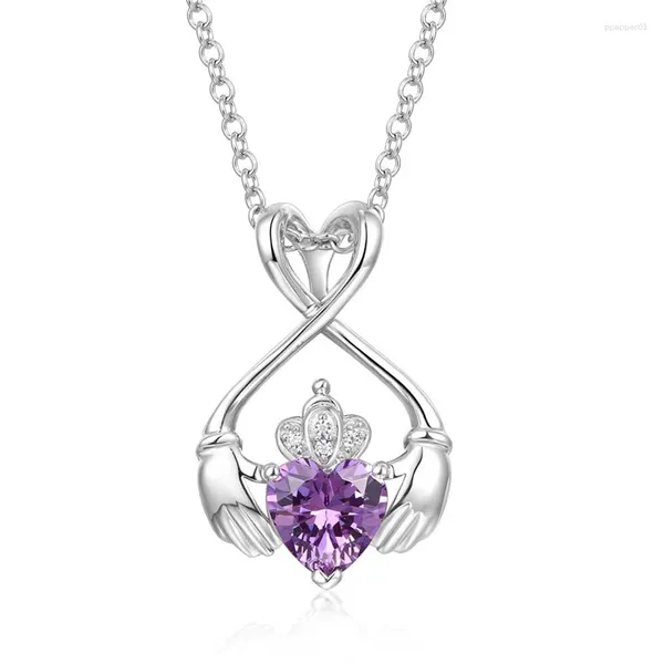 Pendentif Colliers Huitan Charme Violet Couleur Coeur CZ Collier Pour Femmes Esthétique Mariage Tendance Accessoires Fantaisie Filles Bijoux De Fête