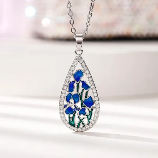 Collares colgantes huitan creative azul flores de esmalte de esmalte de moda con forma de cz joyería de declaración de regalo única para mujeres