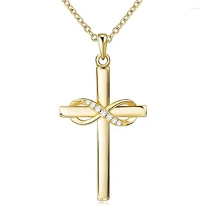 Pendentif Colliers Huitan Croix avec signe infini collier pour femmes simple élégant couleur or cou accessoires tempérament dame bijoux