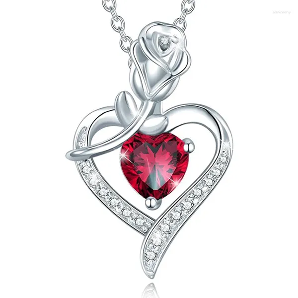 Pendentif Colliers Huitan Red Heart CZ Collier avec cadeau d'anniversaire de fleur de rose pour amoureux / maman 2024 Design Femmes Bijoux Fête des Mères