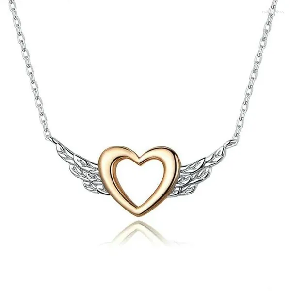 Collares colgantes Huitan Collar de ala de ángulo romántico con corazón Accesorios de cuello de moda para mujeres Joyería de temperamento usable diaria