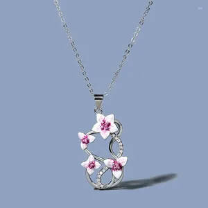 Pendentif Colliers Huitan Rose Fleur Rouge Collier À La Main Émail Floral Esthétique Cou Accessoires Pour Femmes De Mariage Chic Bijoux