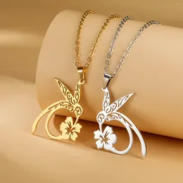 Colliers pendentiels Fleur de colibris pour les femmes Girls en acier inoxydable Chaîne de couleurs de couleurs et bijoux animal d'anniversaire cadeau