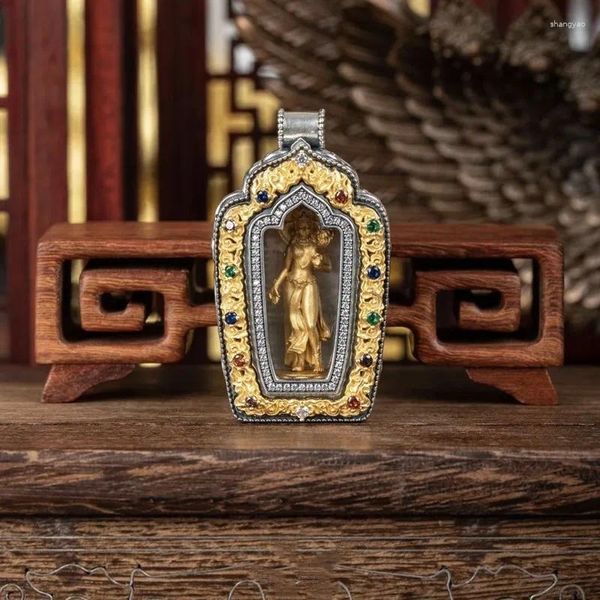 Pendentif Colliers HX Argent Couleur Main Lotus Main Guanyin Boîte Garde Femme Bijoux Accessoires