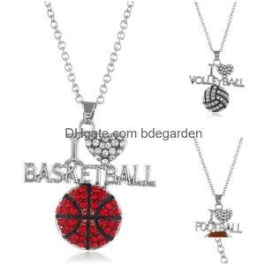 Pendentif Colliers J'aime Basketball Volleyball Football pour femmes Boule de cristal Forme Rugby Chaînes Mode Sports Lover Bijoux Cadeau Dr Dhoda