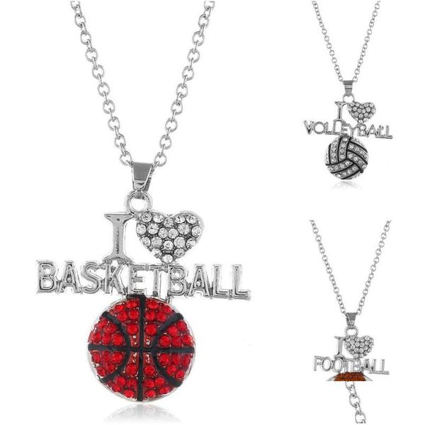 Collares pendientes Amo Baloncesto Voleibol Fútbol Para Mujeres Forma de Bola de Cristal Cadenas de Rugby Moda Amante de los Deportes Joyería Regalo Dhyms