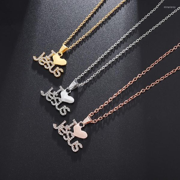 Pendentif Colliers J'aime Jésus Collier Christ Classique Lettre Coeur Femmes Luxe Bijoux Fête En Gros