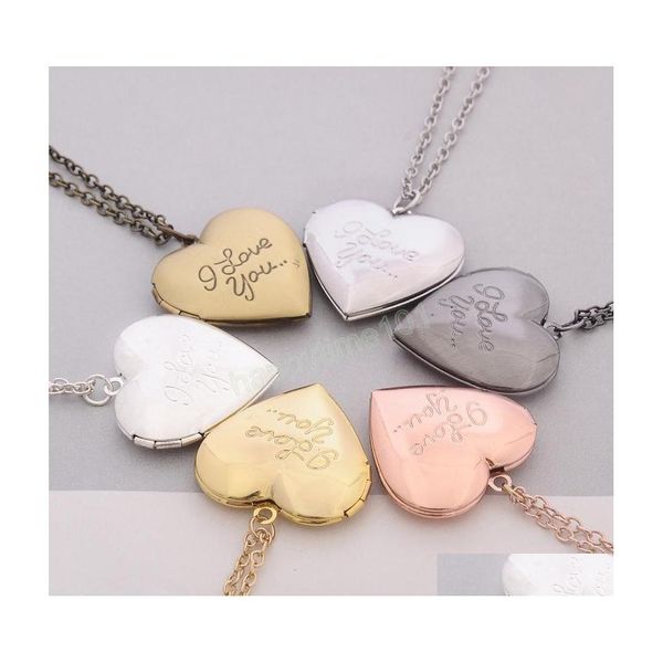 Collares pendientes Te amo tallado 6 colores Diy Heart Secret Mes Locket Collar Colgante Vintage Regalo para parejas Custom Drop Deliv Dhylm