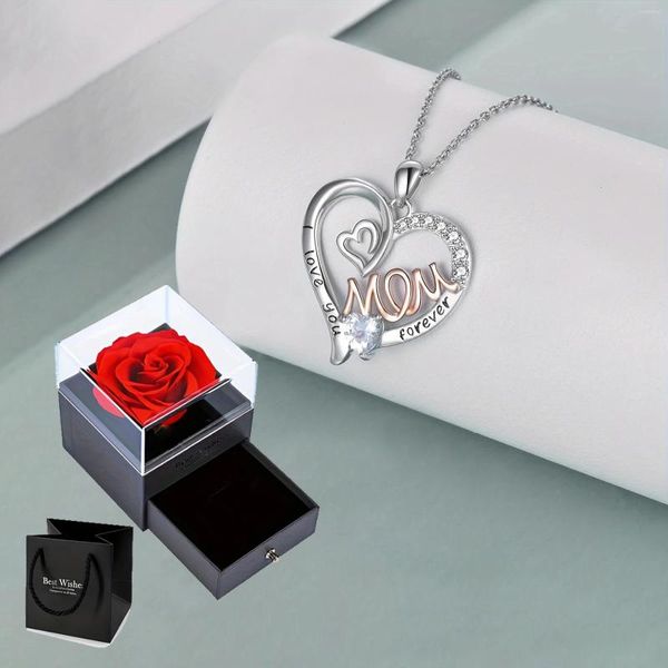 Collares colgantes Te amo collar de mamá con caja de regalo de rosa de lujo para cumpleaños navideña romántica 2024 accesorios de joyería de moda