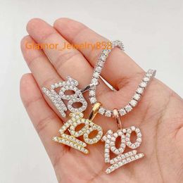 Pendentif Colliers Glacé Moissanite Numéro 100 Femmes Hommes 925 Sterling Argent Moissanita Diamant Ins Hiphop Bijoux Colgantes Cadeau