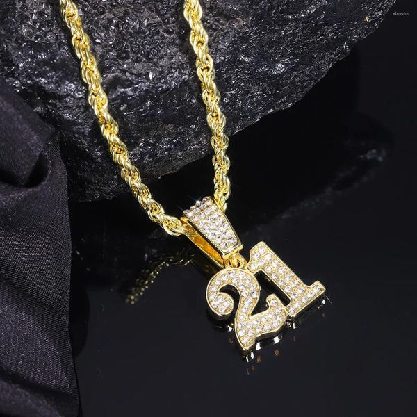 Pendentif Colliers Iced Out 21 Numéro Collier Match 4mm Corde Chaîne Classique Exquis Accessoires Bijoux Collier Hip Hop Pour Hommes