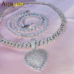 Collares pendientes Iced Out 5A Cubic Zircon CZ Lovely Heart Necklace Hip Hop Mujeres 5mm Tennis Chain Gargantilla Joyería 230511