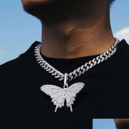 Pendentif Colliers Iced Out Animal Big Butterfly Collier Sier Bleu Plaqué Mens Hip Hop Bling Bijoux Cadeau Whole2281 Drop Livraison Pen Dhwky