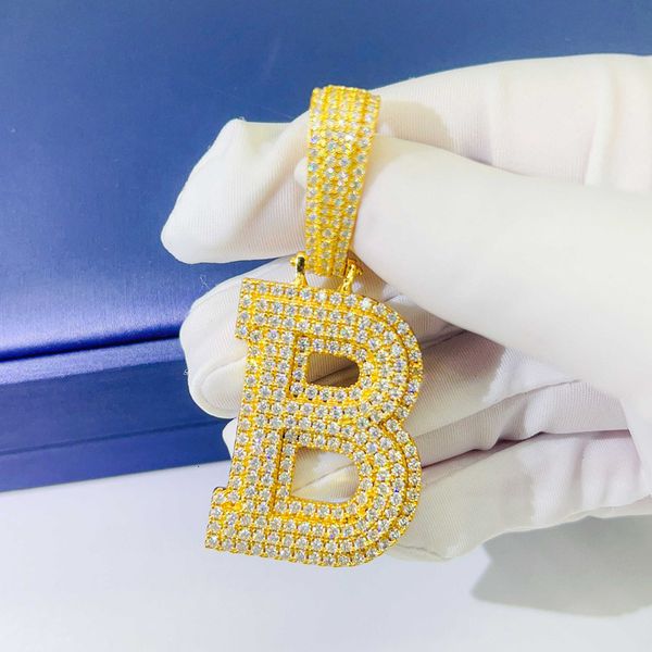 Pendentif Colliers Iced Out B Lettre HipHop S925 Argent D VVS Alphabets Collier Plaqué Or 14k Pass Tester 230511