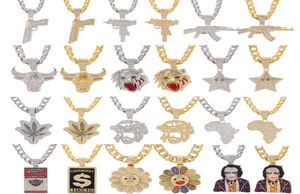 Colliers pendants Iced Out Big Crystal Cuban Chain avec joker Africa Map Gun Flower Animal Charm Hip Hop JewelryPendant NE2212549