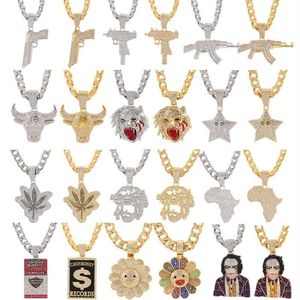 Pendentif Colliers Glacé Big Crystal Chaîne Cubaine Avec Joker Afrique Carte Gun Fleur Animal Mode Charme Hip Hop BijouxPendant Ne323F