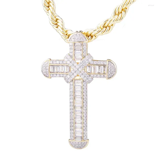 Pendentif Colliers Iced Out Bling Cross Collier pour femmes hommes plaqué or cubique zircone hip hop bijoux cadeau chaîne en acier inoxydable