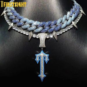 Pendentif Colliers Iced Out Bling Croix Épée Collier Argent Couleur CZ Cubique Zircone Luminou Lettres Charme Hommes Femmes Hip Hop Bijoux 230608