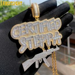 Hanger Kettingen Iced Out Bling CZ AK47 Gun Ketting Zirconia Letter Certified Steppa Charm Mannen Mode Hip Hop Sieraden 230803