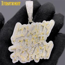 Pendentif Colliers Iced Out Bling CZ Lettre Loyauté sur la royauté Collier Zircone cubique Deux tons Couleur Charme Hommes Femmes Hip Hop Jew236c