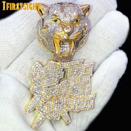 Collares pendientes Iced Out Bling CZ Carta Collar colgante de leopardo Dos tonos de color Cubic Zirconia Only The Strong Survive Men Hip Hop Jewelry 230821