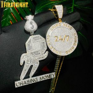 Pendentif Colliers Iced Out Bling CZ Lettre Grind Hard 247 Collier Cubic Zirconia Lettres Badge Charme Femmes Hommes Mode Hip Hop Bijoux 230803